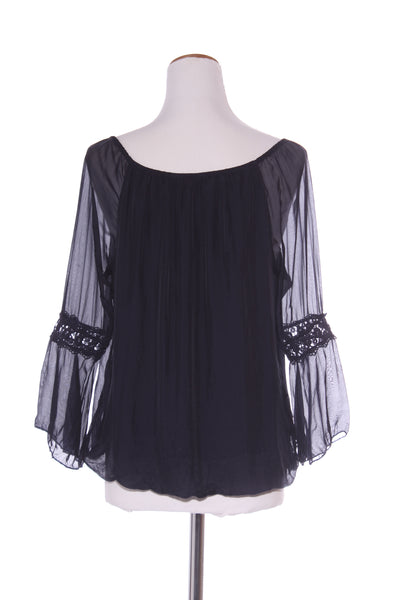 Made in Italy - silk blend lace detail navy top! 12-14