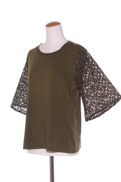 PRETTY BASIC - Khaki lace sleeve top! 14