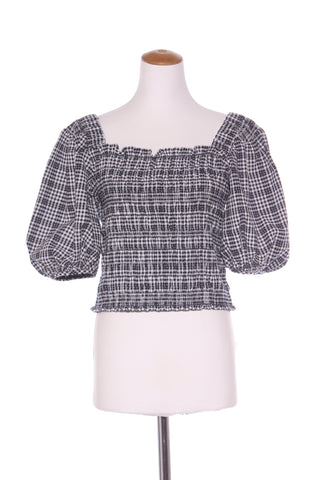 SYLVESTER - Shirred puff sleeve top - Navy gingham! 12