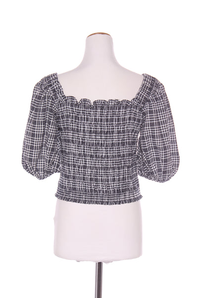 SYLVESTER - Shirred puff sleeve top - Navy gingham! 12