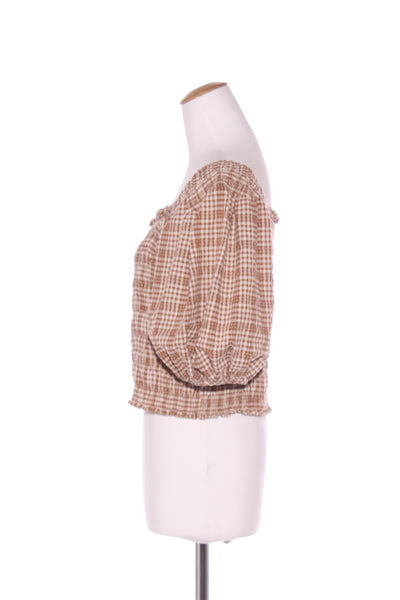 SYLVESTER - Shirred puff sleeve top- Brown gingham! 12