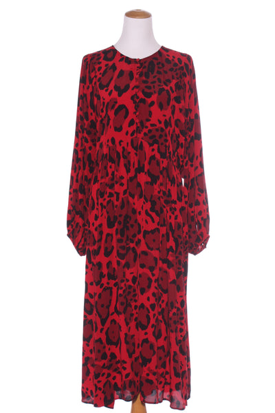M&S - Red leopard print viscose midi dress! 16