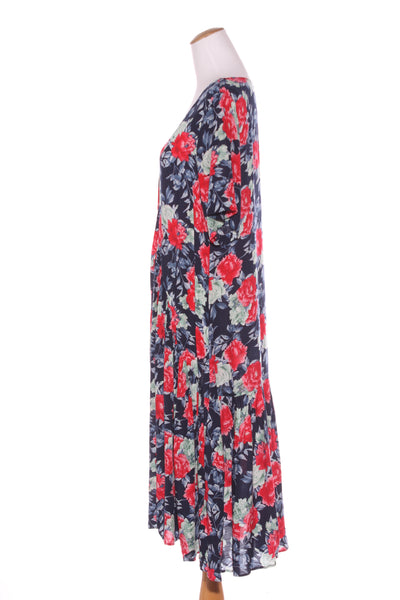BOHO (LN) Navy & red floral rayon midi dress! 12