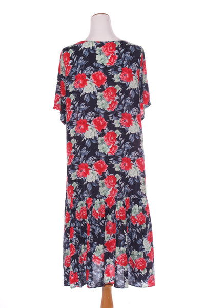 BOHO (LN) Navy & red floral rayon midi dress! 12
