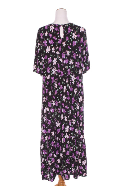 SARA - Purple floral shirred midi dress! 18-22