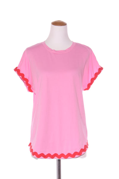BETTY BASICS (LN) Ric rac detail pink tee! 8-10