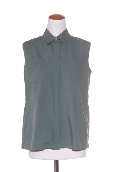 GREGORY (NZ) Dark sage green cotton sleeveless shirt! 12