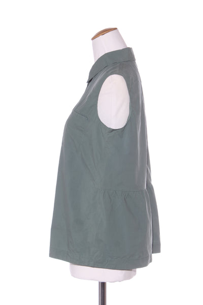 GREGORY (NZ) Dark sage green cotton sleeveless shirt! 12