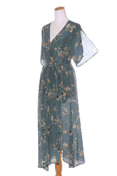 KATE SYLVESTER (NZ) Teal blossom wrap silk dress! 14