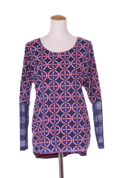 CHARLO - Navy & pink print panel top! 12