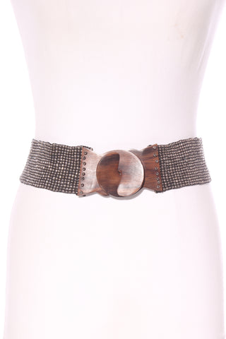 Boho silver beaded wooden buckle belt! 10-14