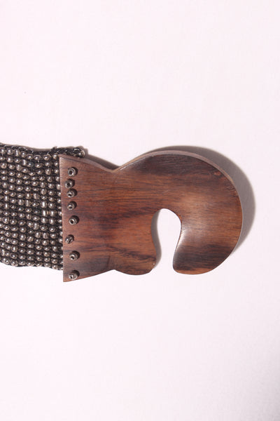 Boho silver beaded wooden buckle belt! 10-14