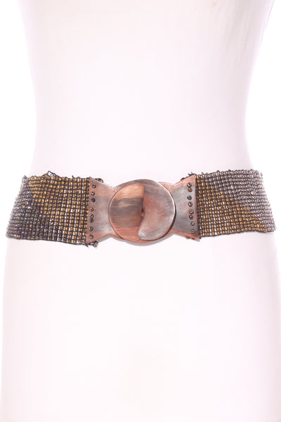 Boho beaded + wooden buckle belt! 10-14