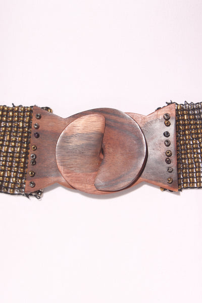 Boho beaded + wooden buckle belt! 10-14