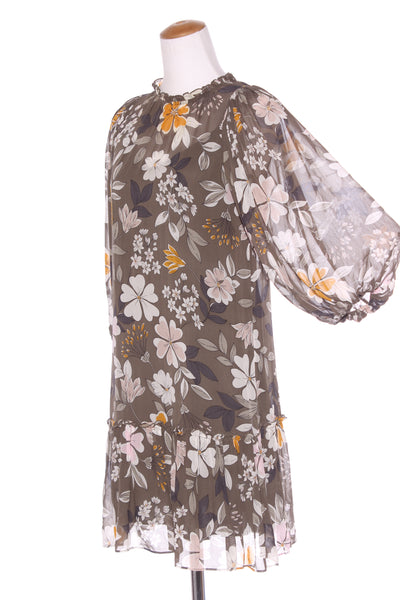 COUNTRY ROAD - Billow sleeve floral dress - Olive! 6-8