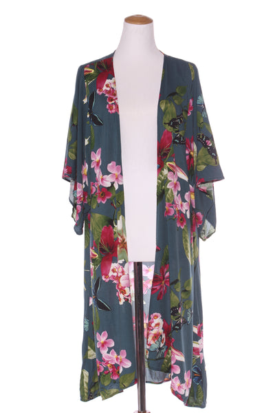 BLUE SOUL - Floral print rayon kimono/duster! 10-16