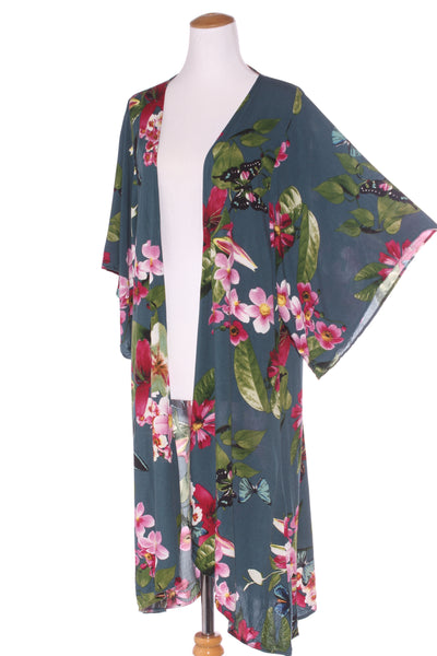 BLUE SOUL - Floral print rayon kimono/duster! 10-16