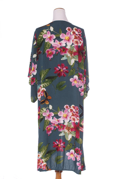 BLUE SOUL - Floral print rayon kimono/duster! 10-16