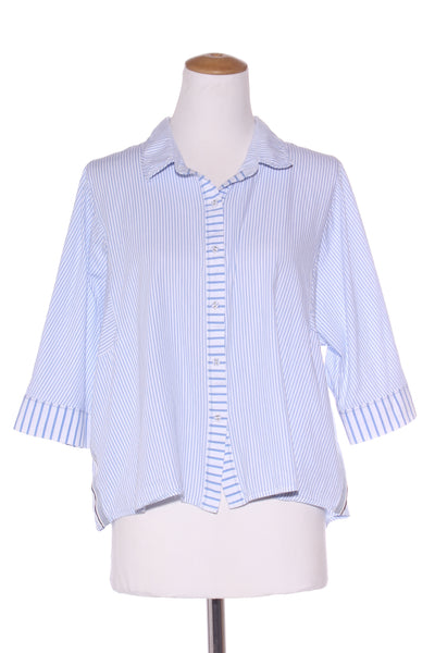 DESIGN NATION - Blue contrast pinstripe s/s shirt! 10-12