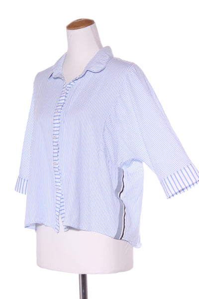 DESIGN NATION - Blue contrast pinstripe s/s shirt! 10-12