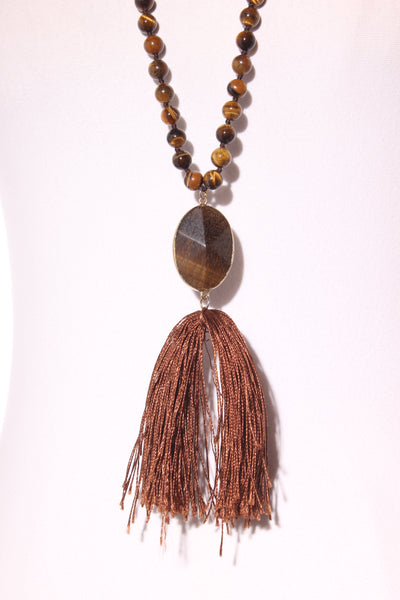 REPERTOIRE - Tigers eye beaded tassel necklace!