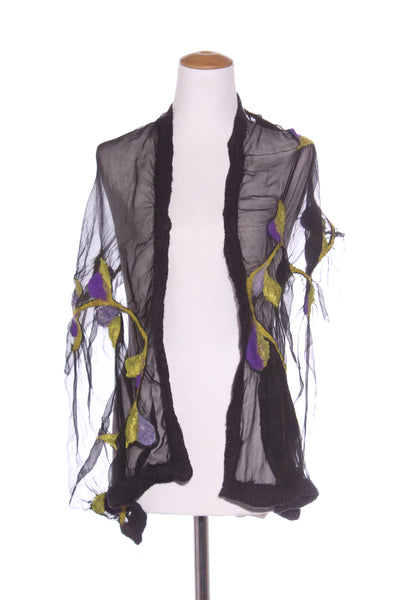 Silk chiffon wool felted floral scarf!