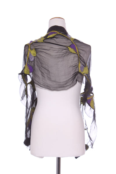 Silk chiffon wool felted floral scarf!