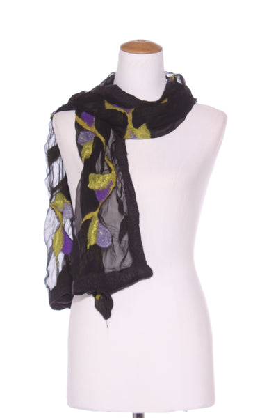 Silk chiffon wool felted floral scarf!