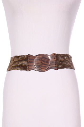 Boho beaded + wooden buckle belt - Gold! 10-14