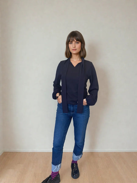 LOVE & GLORY (BN) "Uppsala" Merino tie neck top - Cornflower! 8