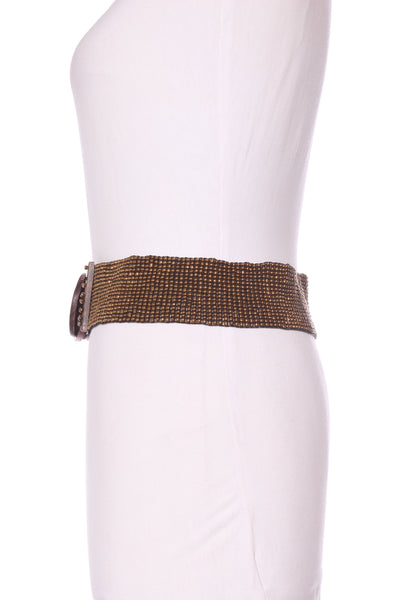 Boho beaded + wooden buckle belt - Gold! 10-14