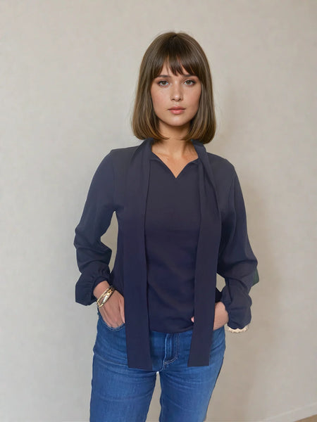 LOVE & GLORY (BN) "Uppsala" Merino tie neck top - Cornflower! 8