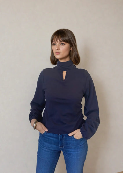 LOVE & GLORY (BN) "Uppsala" Merino tie neck top - Cornflower! 8