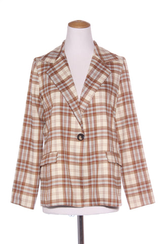 KILT (NZ) Blue + tan plaid blazer! 10-12