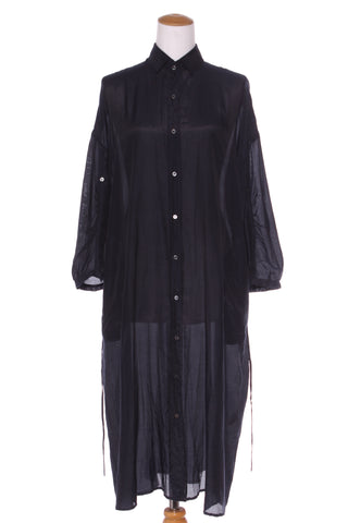 CAROLINE SILLS (NZ) Cotton+silk duster/shirt dress - Navy! 12-14