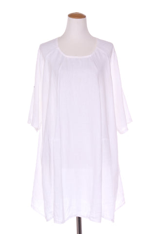 MADE IN ITALY (ITA) White linen dress + pockets! 14-18