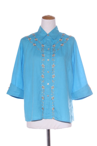 JUST WEAR - Embroidered floral blue linen shirt! 18