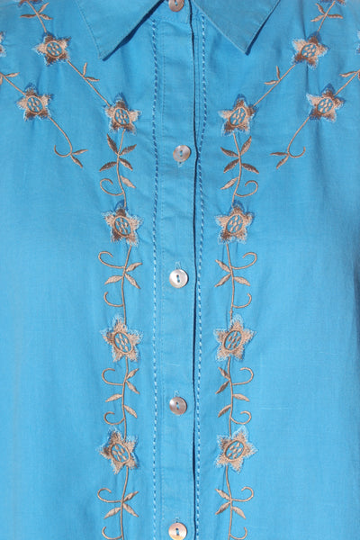 JUST WEAR - Embroidered floral blue linen shirt! 18