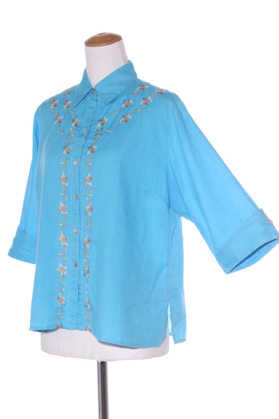 JUST WEAR - Embroidered floral blue linen shirt! 18