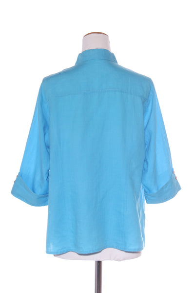 JUST WEAR - Embroidered floral blue linen shirt! 18