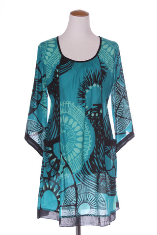 ALLER SIMPLEMENT - Teal print kimono sleeve dress! 14-16