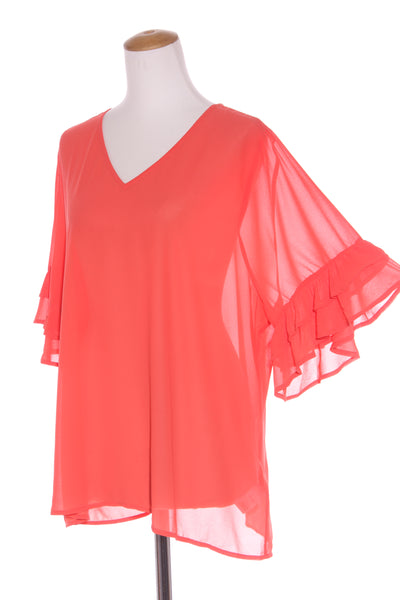 GLOSS - Ruffle sleeve chiffon top - Coral! 16