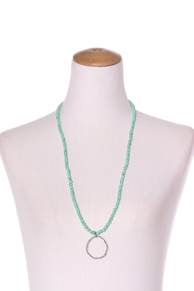 Beaten metal turquoise bead necklace!