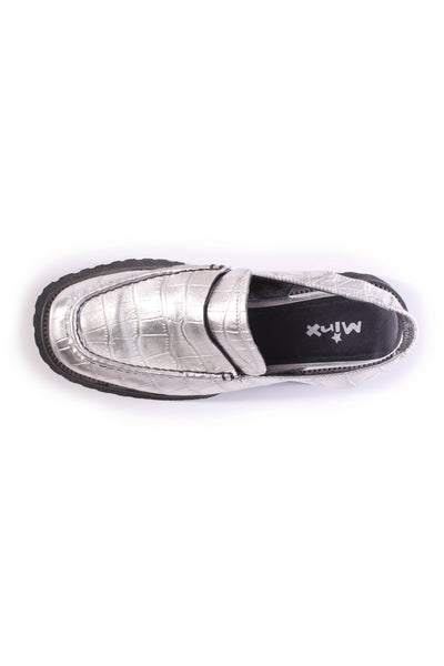 MINX - Silver croc-emboss leather slingback loafers! 40