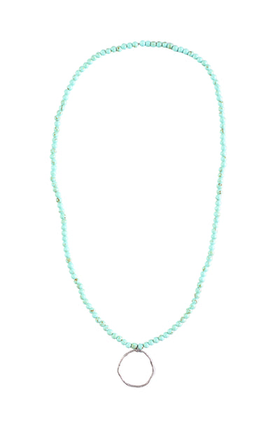 Beaten metal turquoise bead necklace!
