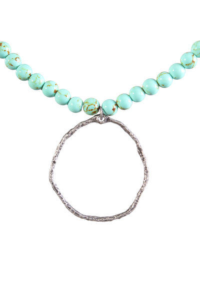 Beaten metal turquoise bead necklace!