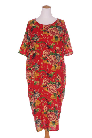 BUYKUD - Linen + cotton floral midi dress! 12-14