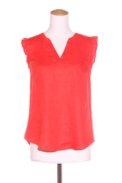 JACQUI.E - Red linen frill trim top! 6-8
