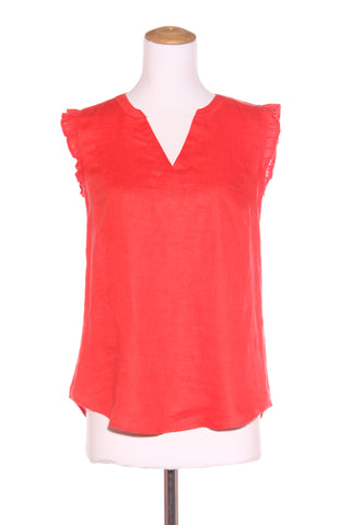 JACQUI.E - Red linen frill trim top! 6-8
