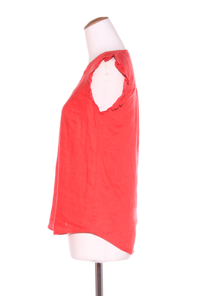 JACQUI.E - Red linen frill trim top! 6-8